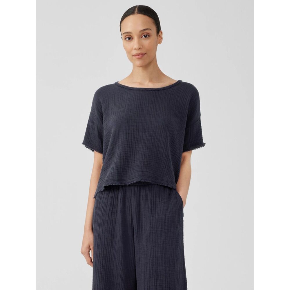 Eileen Fisher Organic Cotton Gauze Box-Top | Size XS